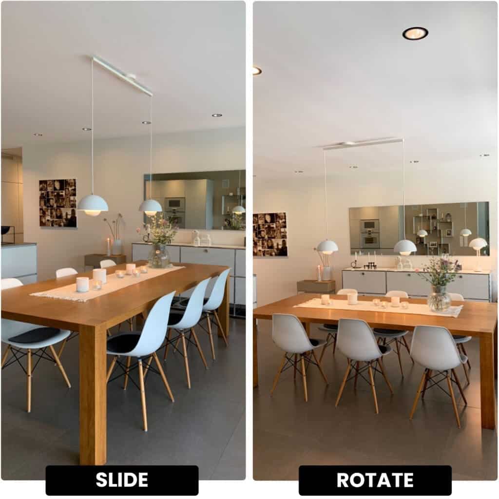 Lightswing Twin white slide and rotate photo so you can see how you can transform your interior and your lamps together.